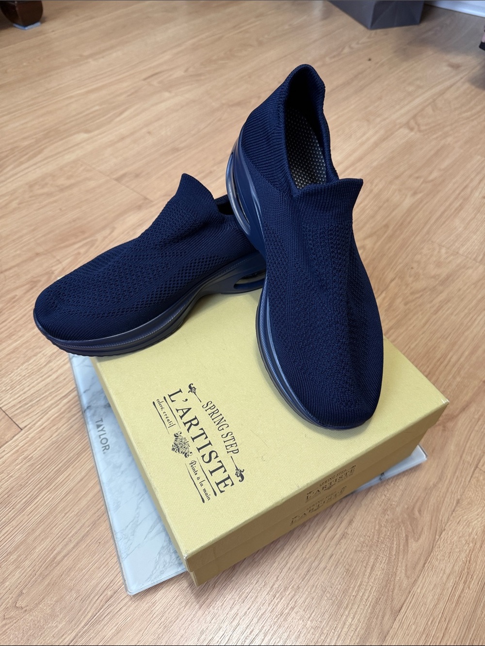 Women's Navy Knit Slip-On Sneakers